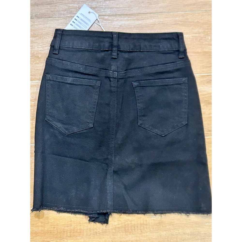 Ettelo XS Black Denim Mini Skirt Asymmetrical Frayed Hem Grunge Casual‎ - Picture 5 of 5